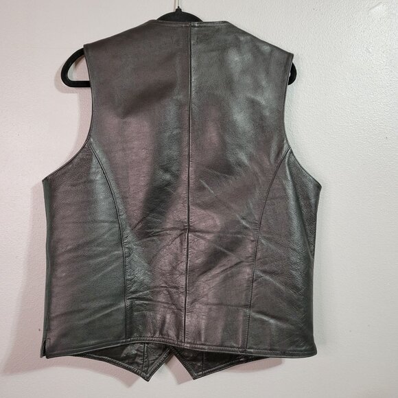 Wilsons Leather Men's M Medium Black Leather Biker Motorcycle Vest Snap Closure - Picture 2 of 11